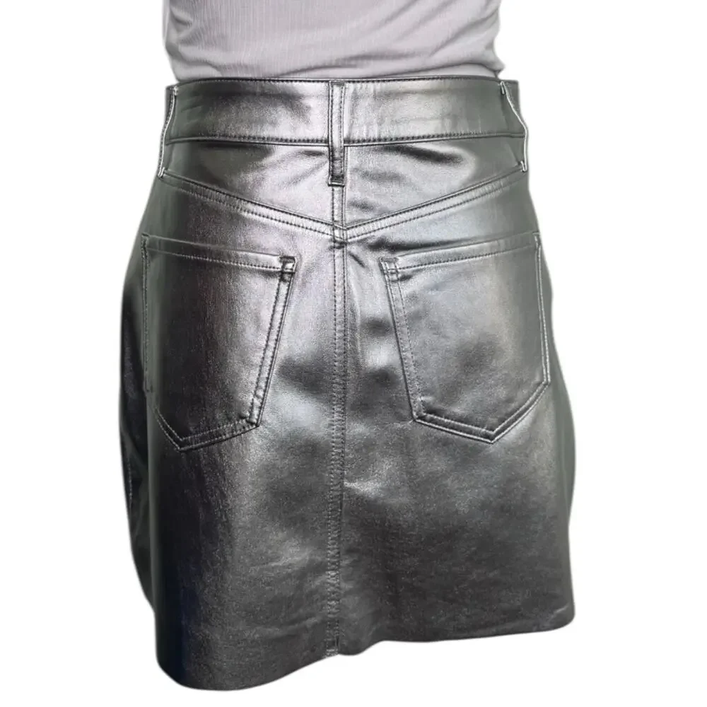 Express NWT Silver Metallic Faux Leather Mini Size 6 Skirt